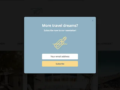 Newsletter modal bottle close dreams form icon modal newsletter overlay popup subscribe travel water