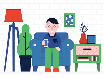 Illustration for Simple Practice blue chair drawer floor frame furniture guy haircut lamp mobile phone plant