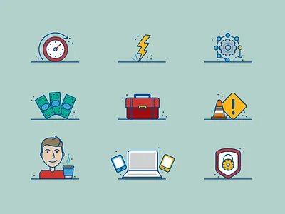 line icon set color. avatar devices fast icons line money office security simple time warning