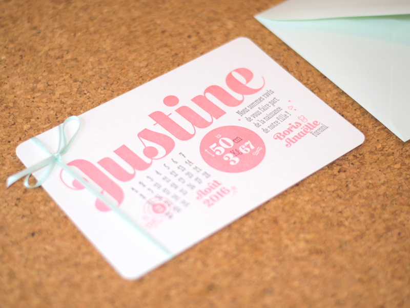 Example of Justine announcement card