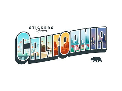 California Stickers bear california greetings illustration la lettering oc postcard sf sticker