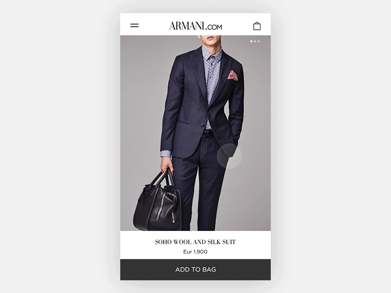 Armani Item Page @Mobile armani art direction design fashion mobile ui yoox