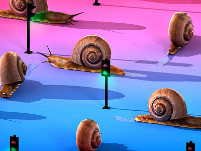 Stop Motion 3d gradient lights motion render snail stop traffic