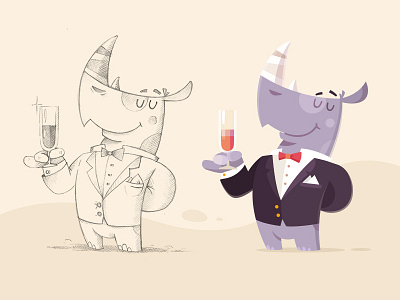 Drinking animal character design drink fireart fireart studio flat illustration mascot rhino