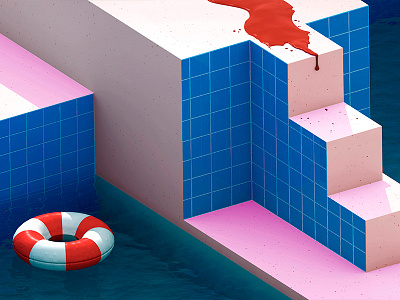 Blood Bath 3d blood gradient pool render retro rooftop tiles