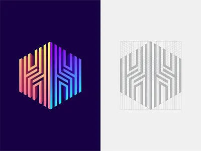 H - Hexagon 3d logo gradient grid h hexagon icon identity letter mark monogram symbol