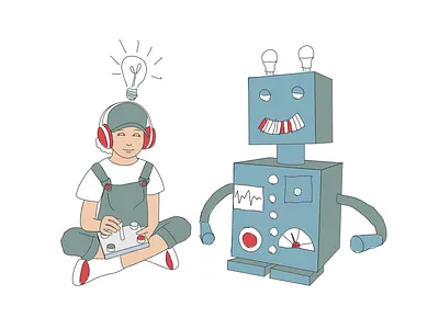 Creative idea child digital illustration mokus robot