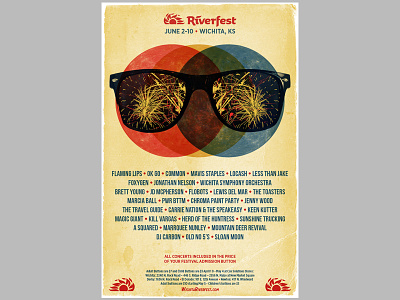 Wichita Riverfest Gigposter fireworks flaming lips gigposter kansas less than jake locash mavis staples moon ok go poster sunglasses wichita