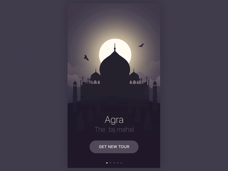 Asia attractions animation asia illustration ios mahal move night taj tour tourists ui