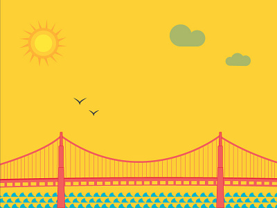 Golden Gate Bridge birds california clouds dream flatart goldengatebrifge illustration sanfrancisco sf sky sun