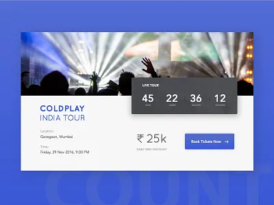 Countdown Screen booking coldplay countdown tickets ui website