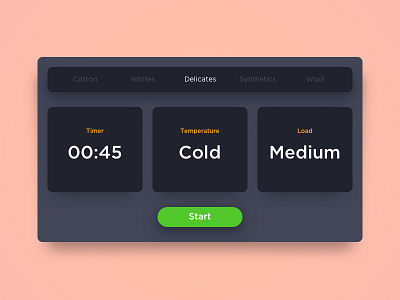 Day 97 - Washing Machine Ui macine slider start tabs temperature time ui washing