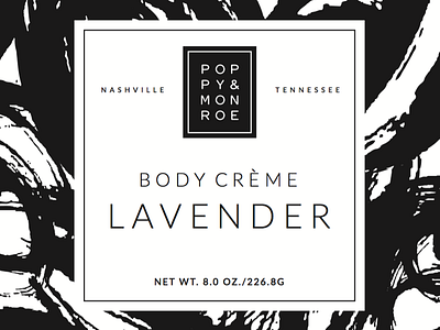 Poppy & Monroe Lotion black and white brush brush strokes chic design label local lotion minimal modern packaging shop local