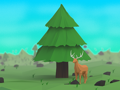 Low Poly Deer Landscape 3d animal blender deer hills landscape low poly low poly lowpoly nature render tree