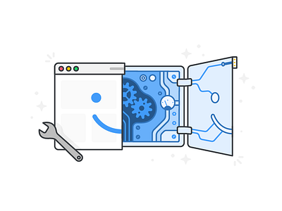 Maintenance Panel + Web Browser electronics gears illustration maintenance panel robot web wrench