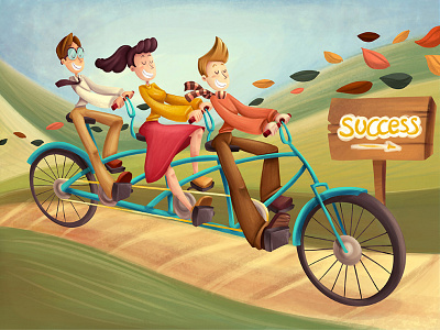 Road to success autumn biking business colorful effort people photoshop road success team