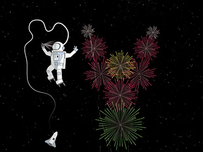 Space Selfie astronaut digital fireworks illustration space