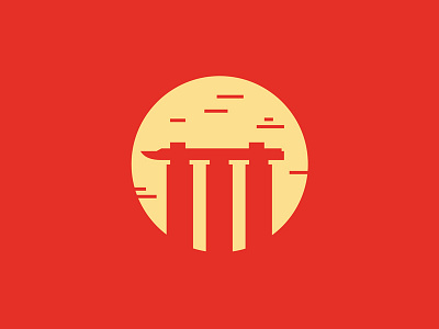 Marine Bay Sands boat building circular destination icon logo red round singapore structure sun tourism