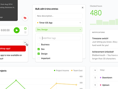 Toggl Polish cell dropdown element graph notification popup table ui ux