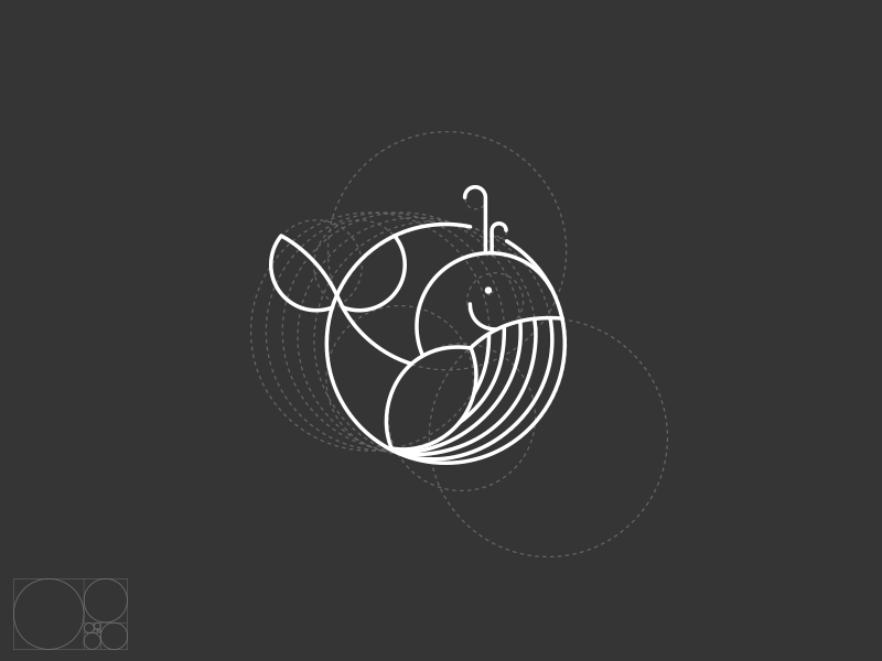 Geometric Whale, Line-art Mark animal circle creative freelance geometric golden ratio icon line logo mark smart whale