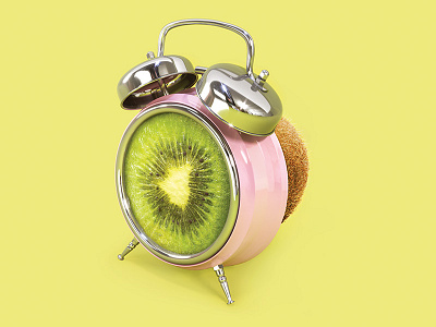 wake up, spring! 3d alarm clock kiwi pink render up wake yellow