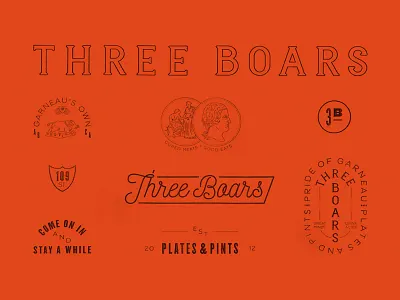 Three Boars branding identity logo red rough texture