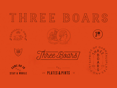 Three Boars branding identity logo red rough texture