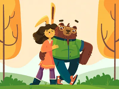 Bear Hug 2d illustration bear bunny character design fireart studio