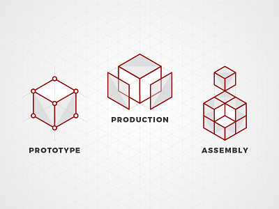 High Tech Machinists :: Custom Icons assembly cube grid icons illustration isometric machinist perspective production prototype