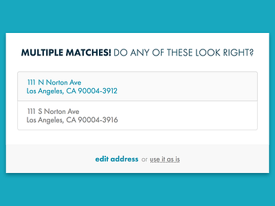 Matched Multiple Addresses address validation modal validation