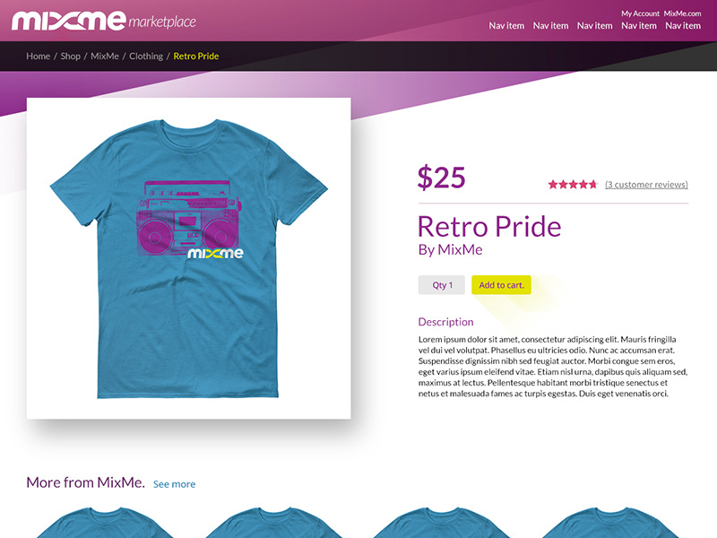 Example of Product page for ecommerce project
