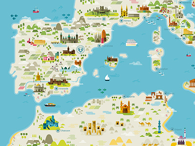 Spain Map design icons illustration map mediterraneo rebombo rebomboestudio spain turism