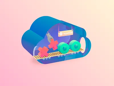 DDoS Illustration attack cloud robot tape tick tack toe