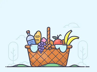 Picnic apple banana basket grape icon illustration illustrator picnic rest summer vector