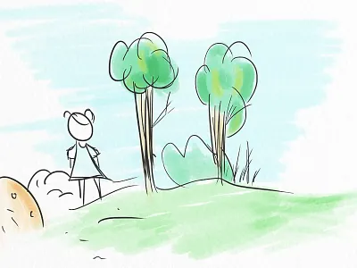 Her Garden child draw girl grass illustration pens sketch sky trees watercolour