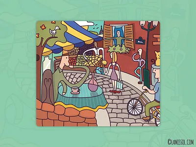 Paris Cafe in the Spring bicycle bohemian cat cobblestone eiffel france grocer lamp post paris street