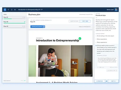 Peergrade Feedback View annotation dashboard edtech feedback peergrade progress sidebar ui
