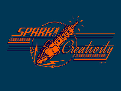 Spark Creativity 2 color automotive electric lightning logo motivational retro sparkplug vector