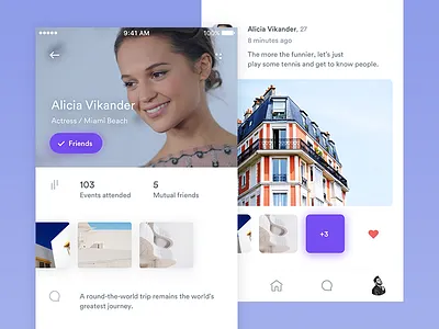 Profile app feed friends ios mobile phone profile purple ui user ux