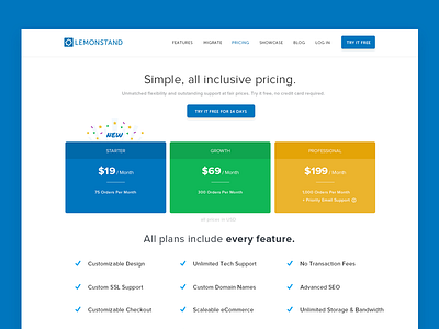 LemonStand Pricing Page ecommerce lemonstand pricing ui ux website