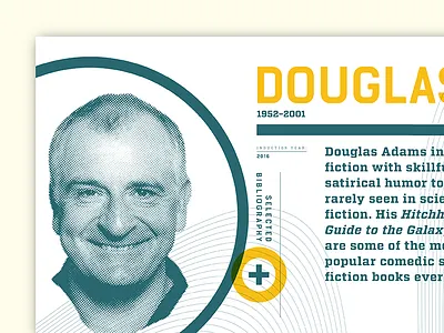 SFF HOF Inductee Database Entry Sample bitmaps douglas adams exhibit exhibit interactive museum science fiction type ui design