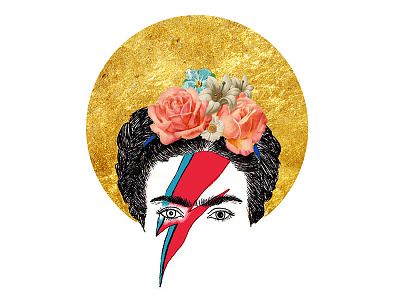 Frida Bowie art david bowie diego la diabla flowers frida kahlo gold illustration
