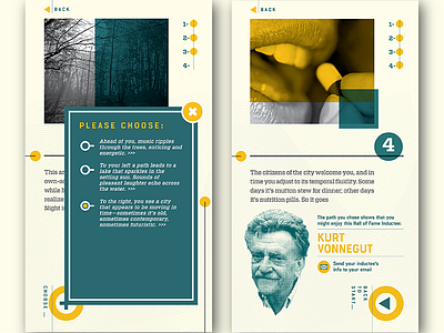 SFF HOF Quiz Interactive Sample Screens exhibit exhibit interactive kurt vonnegut museum science fiction ui design