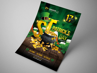 Saint Patrick`s Day party flyer celebration clover flyer holiday ireland irish leaf party pot of gold saint patrick shamrock st patricks