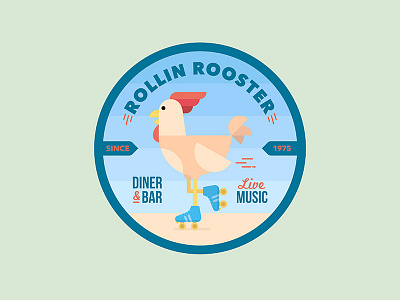 Rollin Rooster badge bar bird music retro rollerskates rooster sky type vector vintage