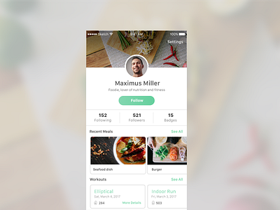 DailyUI 006: Profile daily ui dailyui health nutrition profile profile design profile for health app ui user profile