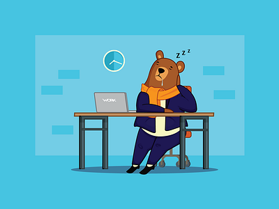 Early Morning Meetings bear character dribbble early illustration invite morning nap office sleep sleeping work