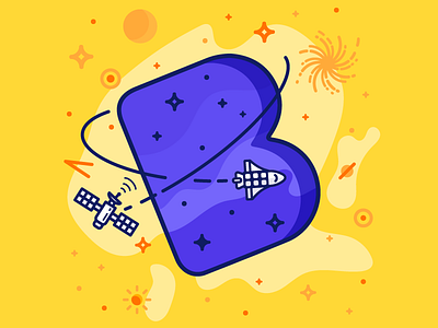 Space B Logo Playoff b black format letter satellite shuttle space stars
