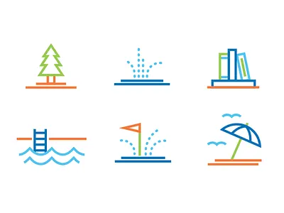 Summer City app beach city icons library park summer swimming pool water