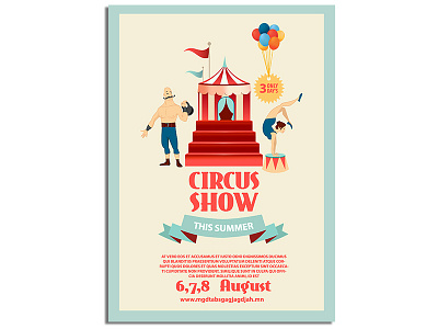 Cirkus show poster character cirkus flat illustration man personage poster print retro ribbon banner show woman